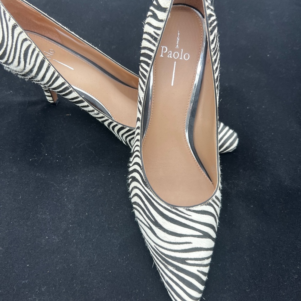 Paolo Black and White Calf Hair Zebra Print Heels